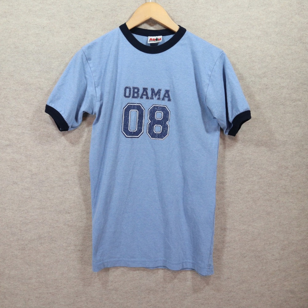 Adin Sportswear Obama 08 Shirt Small Ringer Tee 2000s Distressed Graphic